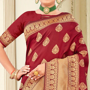 Maroon Festive Wear Woven Banarasi Silk Saree