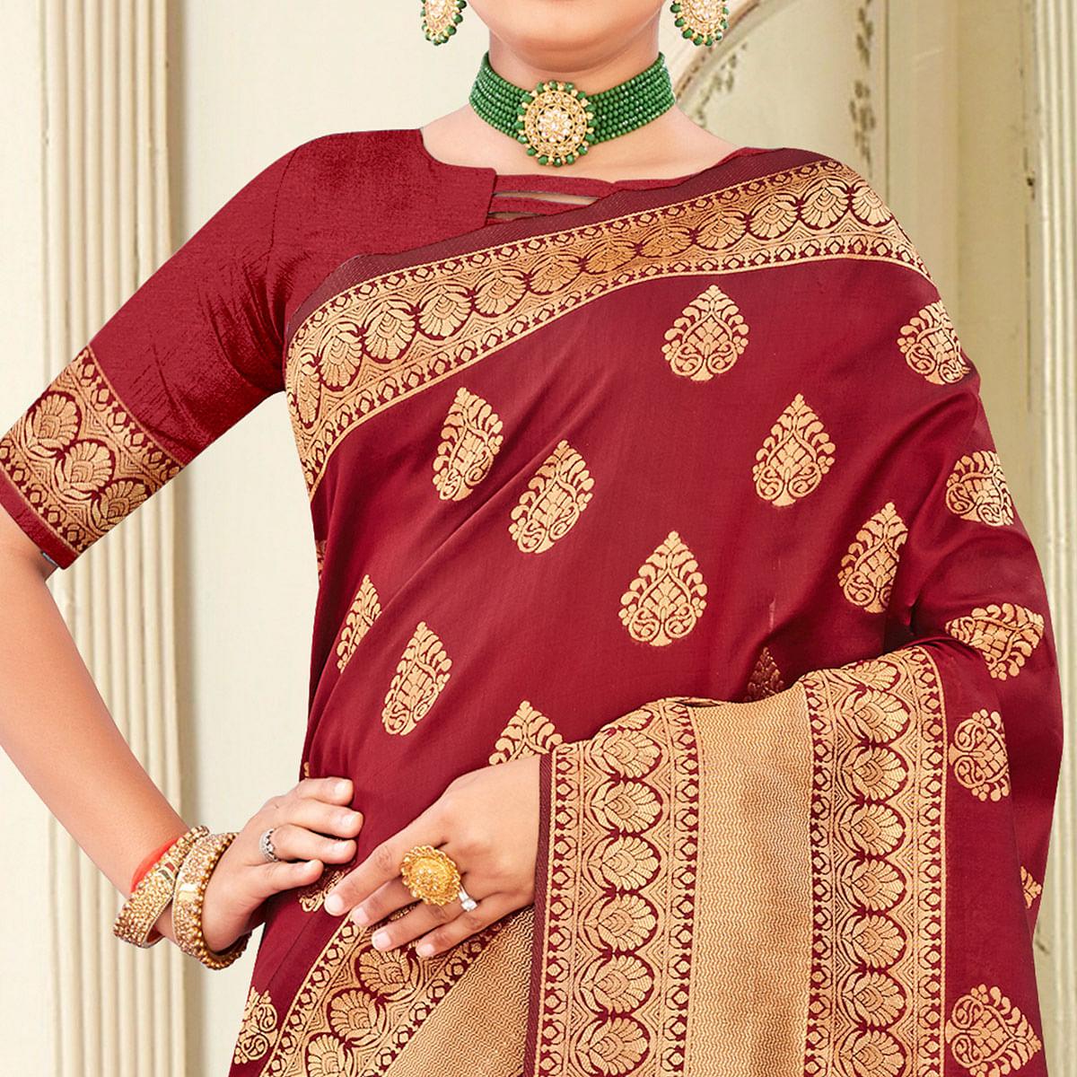 Maroon Festive Wear Woven Banarasi Silk Saree