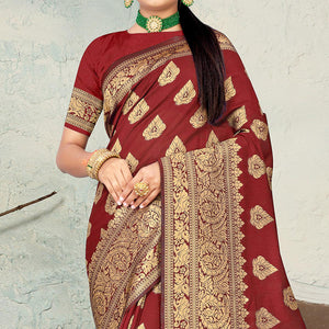 Maroon Festive Wear Woven Banarasi Silk Saree