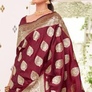 Maroon Festive Wear Woven Banarasi Silk Saree