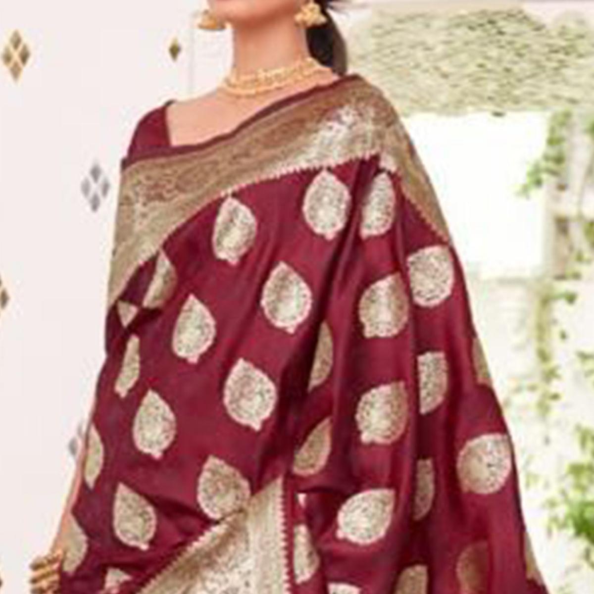 Maroon Festive Wear Woven Banarasi Silk Saree