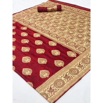 Maroon Festive Wear Woven Banarasi Silk Saree