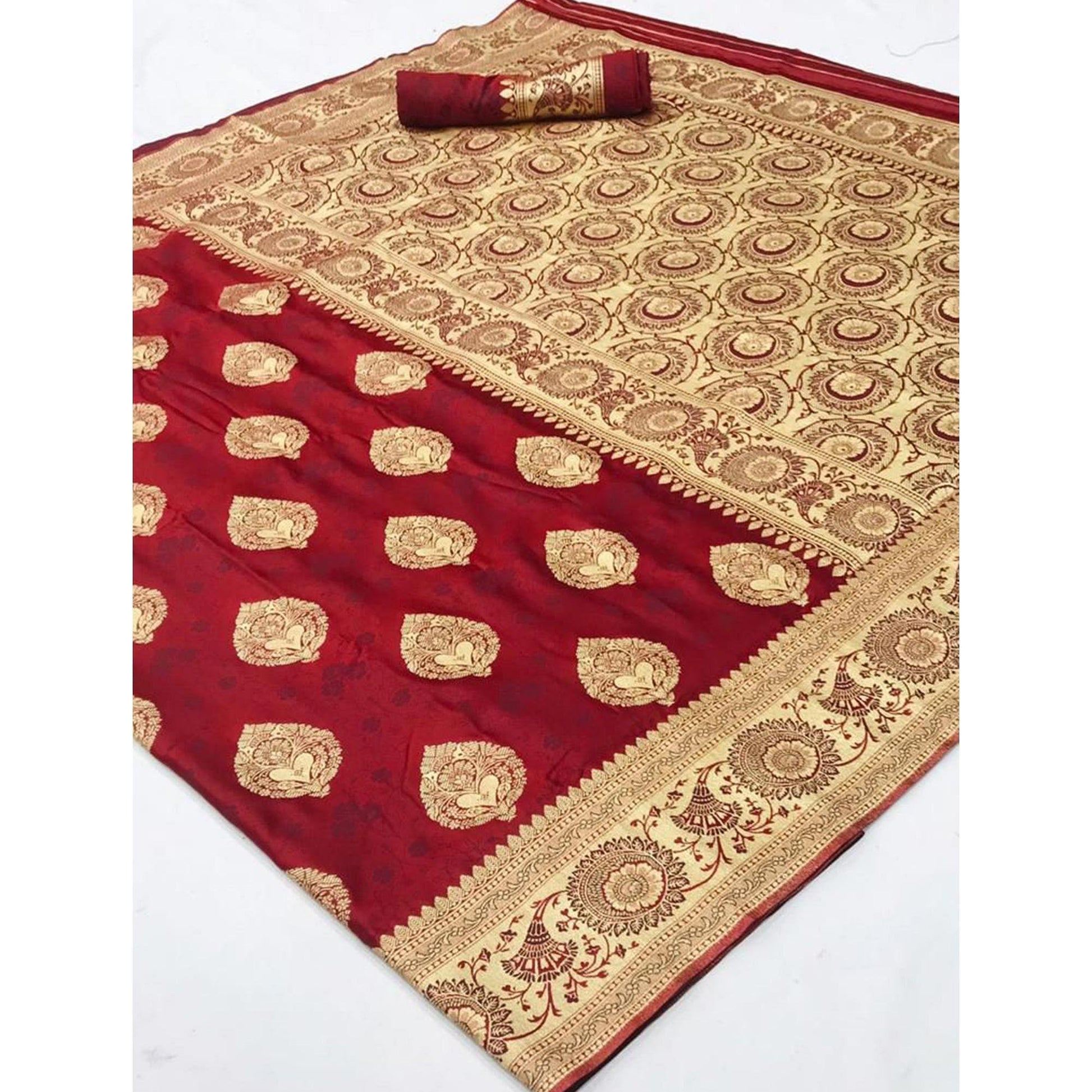 Maroon Festive Wear Woven Banarasi Silk Saree