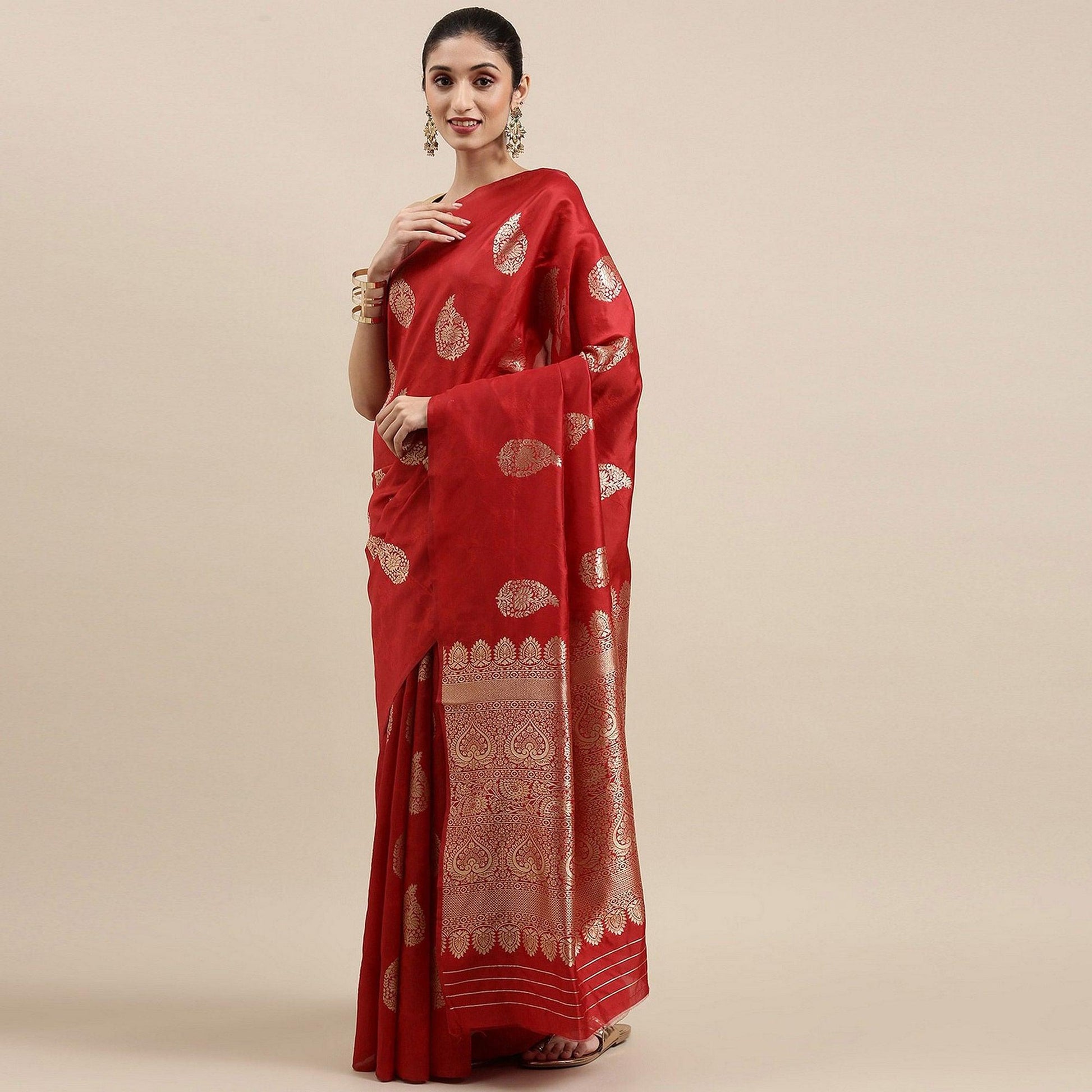 Maroon Festive Wear Woven Cotton Silk Designer Saree