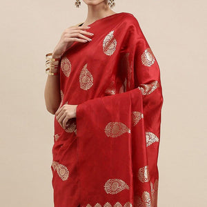 Maroon Festive Wear Woven Cotton Silk Designer Saree