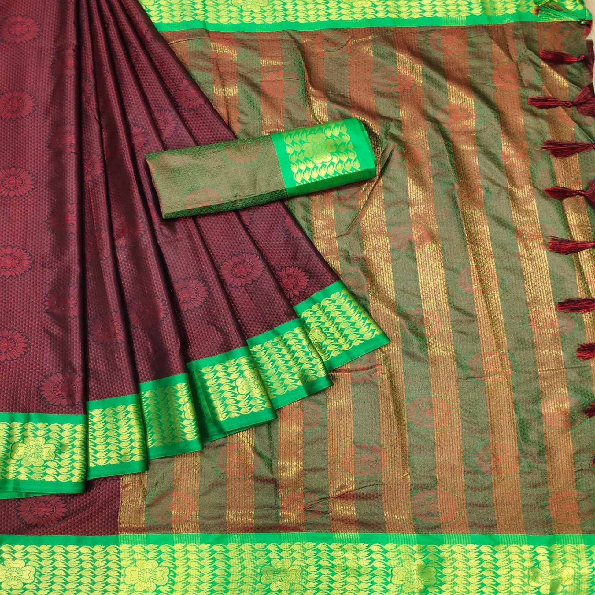 Maroon Festive Wear Woven Cotton Silk Saree