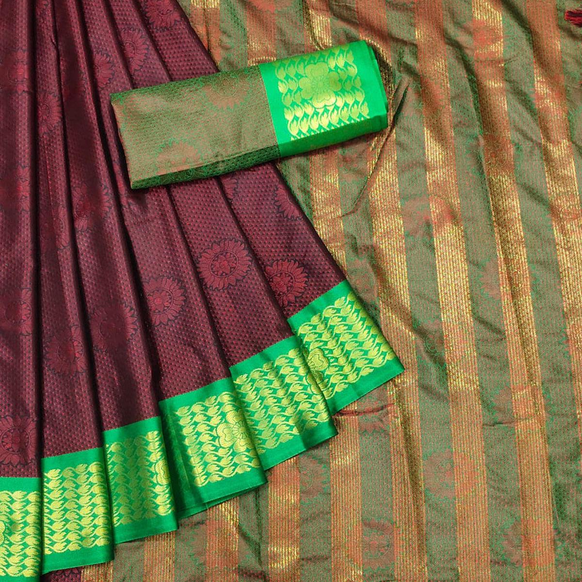 Maroon Festive Wear Woven Cotton Silk Saree
