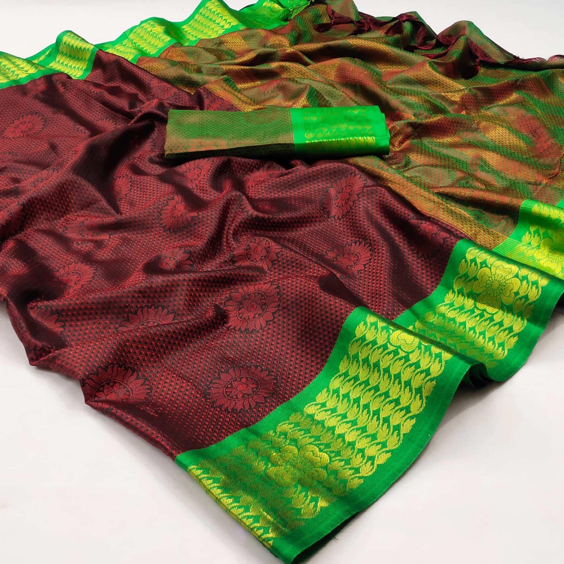 Maroon Festive Wear Woven Cotton Silk Saree