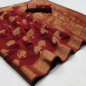 Maroon Festive Wear Woven Cotton Silk Saree With Jacquard Border