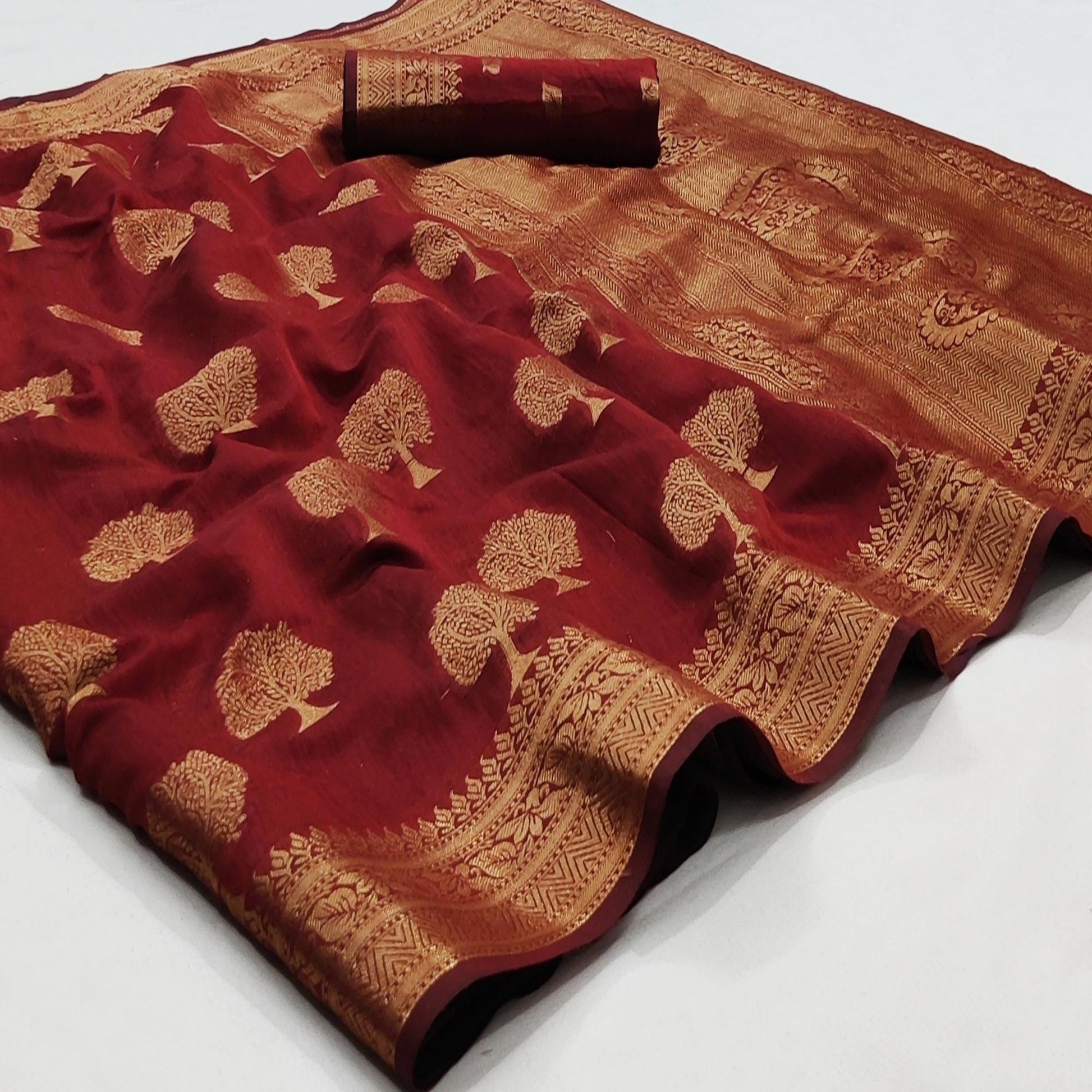 Maroon Festive Wear Woven Cotton Silk Saree With Jacquard Border