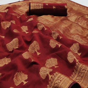 Maroon Festive Wear Woven Cotton Silk Saree With Jacquard Border