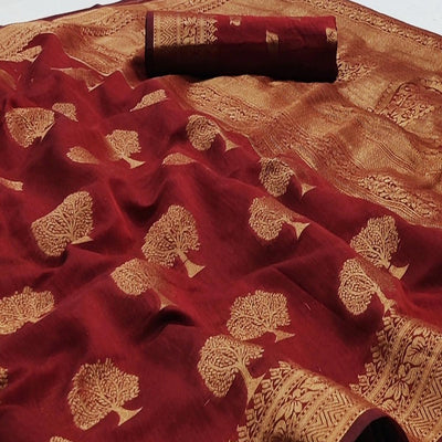 Maroon Festive Wear Woven Cotton Silk Saree With Jacquard Border
