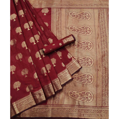 Maroon Festive Wear Woven Cotton Silk Saree With Jacquard Border