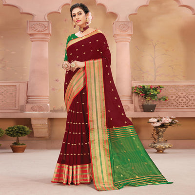 Maroon Festive Wear Woven Handloom Silk Saree