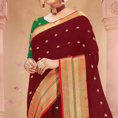 Maroon Festive Wear Woven Handloom Silk Saree