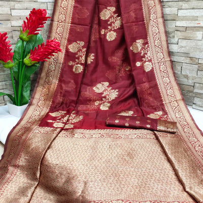 Maroon Festive Wear Woven Jacquard Silk Saree