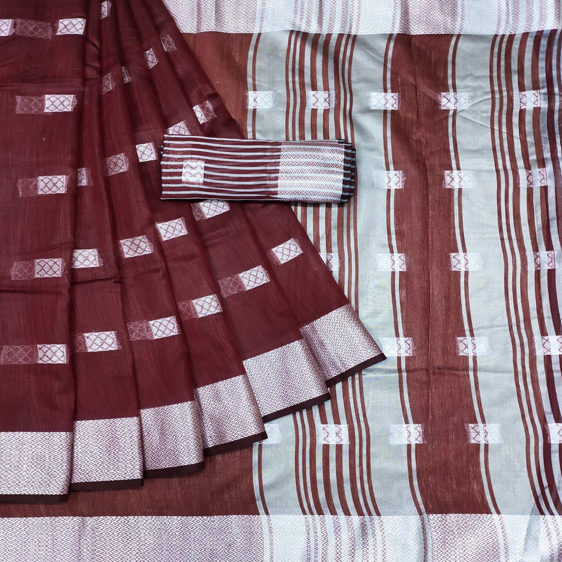 Maroon Festive Wear Woven Linen Saree