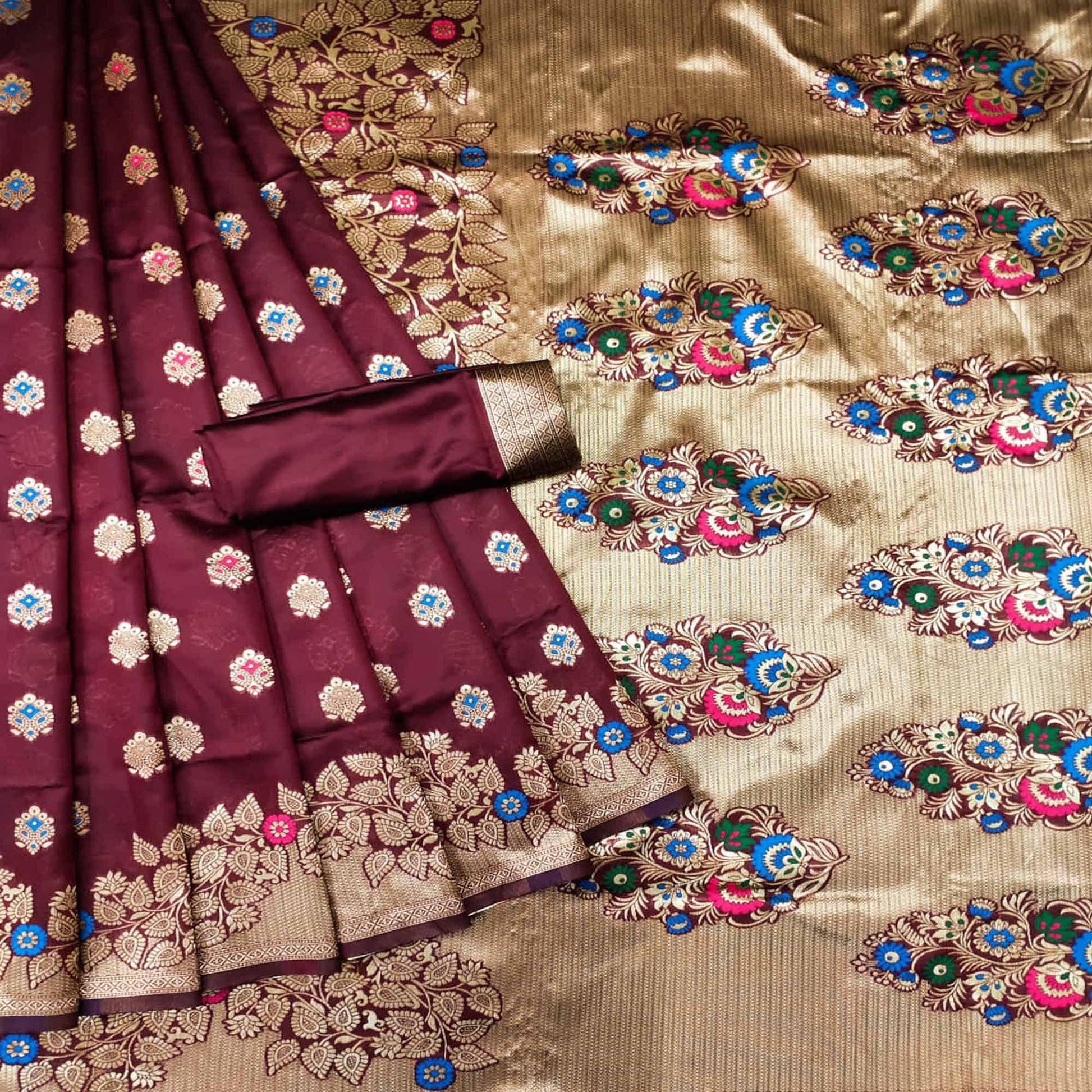 Maroon Festive Wear Woven Litchi Silk Saree