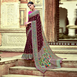 Maroon Festive Wear Woven Paithani Silk Brasso Saree