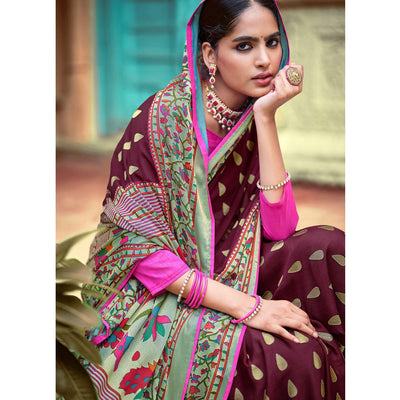 Maroon Festive Wear Woven Paithani Silk Brasso Saree