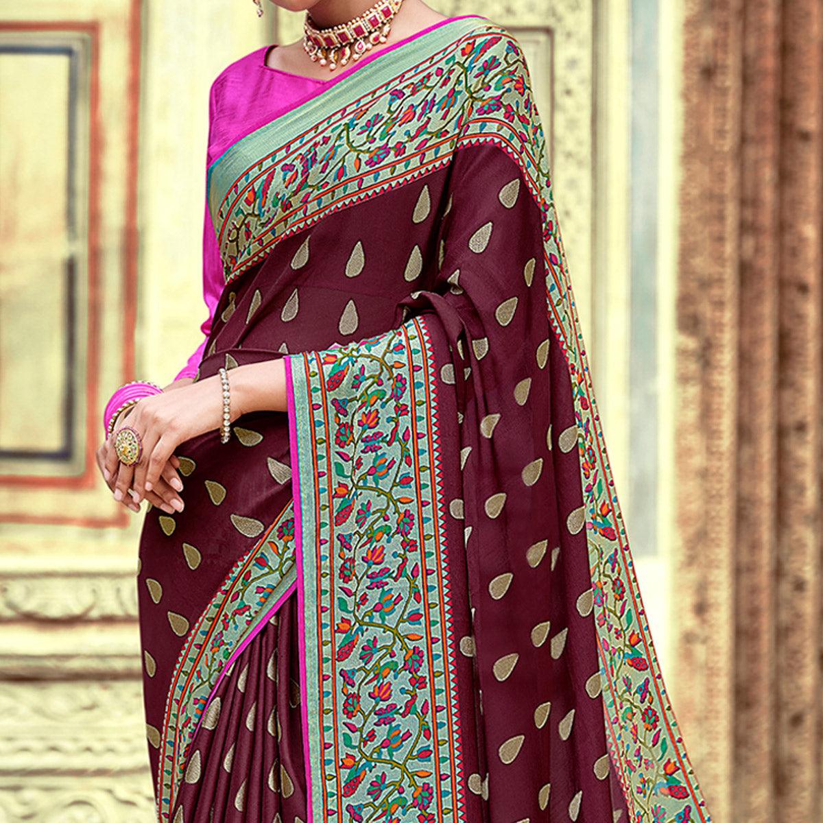 Maroon Festive Wear Woven Paithani Silk Brasso Saree