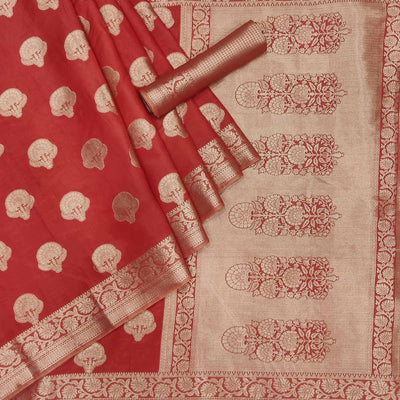 Maroon Festive Wear Woven Raw Silk Saree