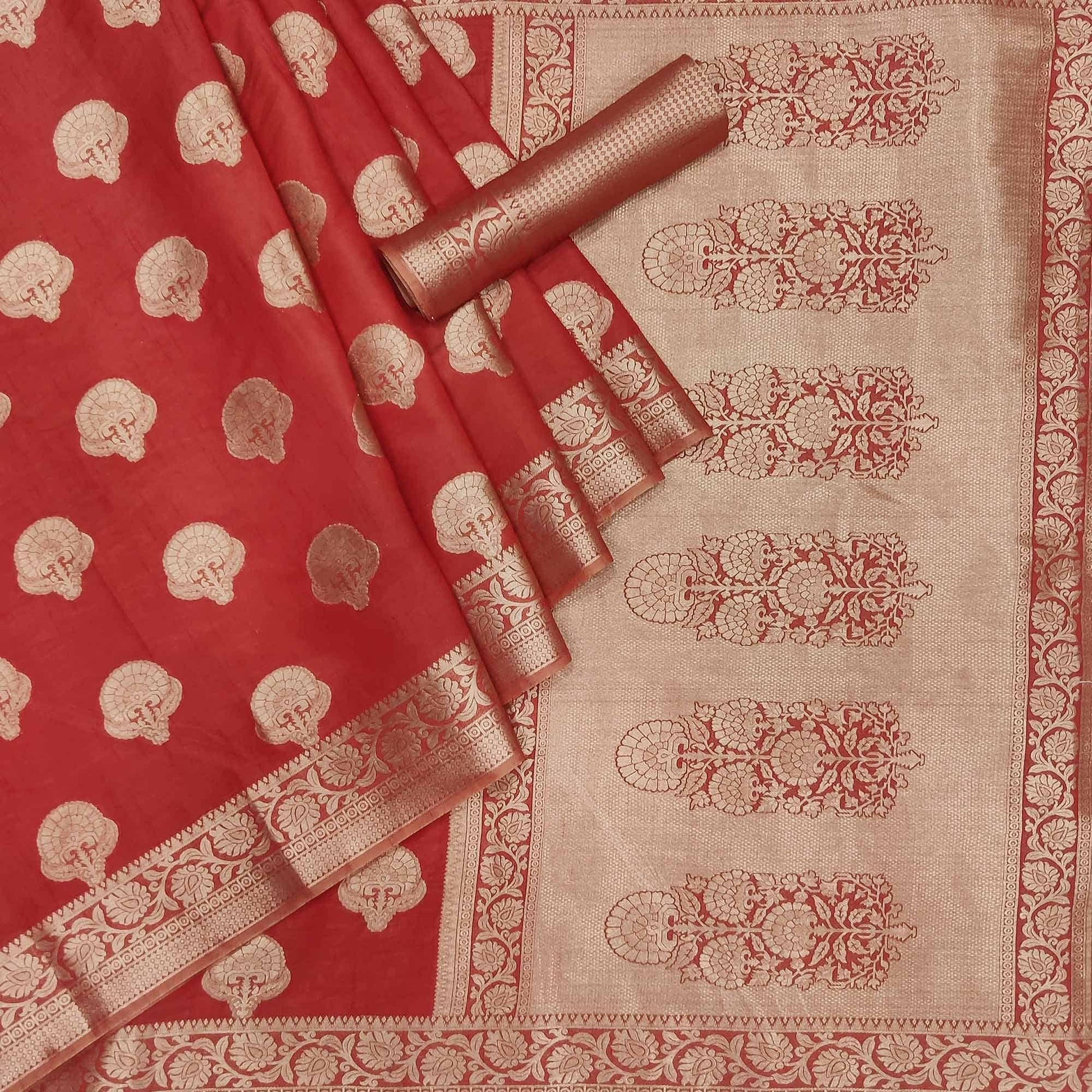 Maroon Festive Wear Woven Raw Silk Saree