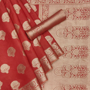 Maroon Festive Wear Woven Raw Silk Saree