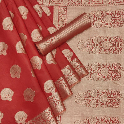 Maroon Festive Wear Woven Raw Silk Saree