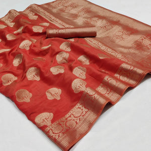 Maroon Festive Wear Woven Raw Silk Saree