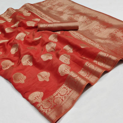 Maroon Festive Wear Woven Raw Silk Saree