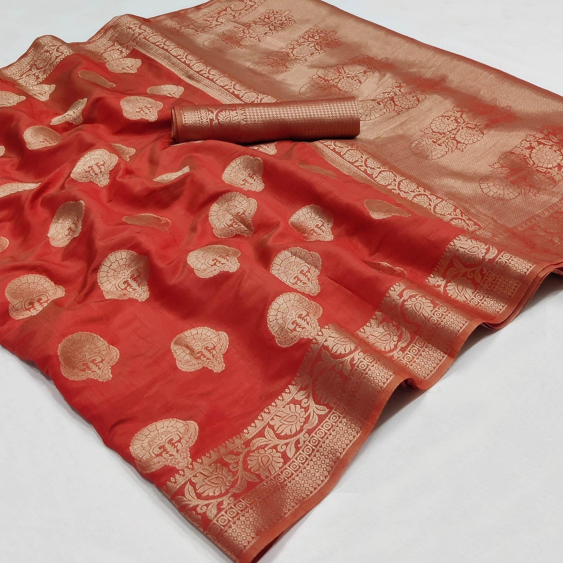 Maroon Festive Wear Woven Raw Silk Saree