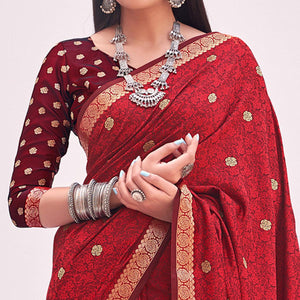Maroon Festive Wear Woven Satin Saree