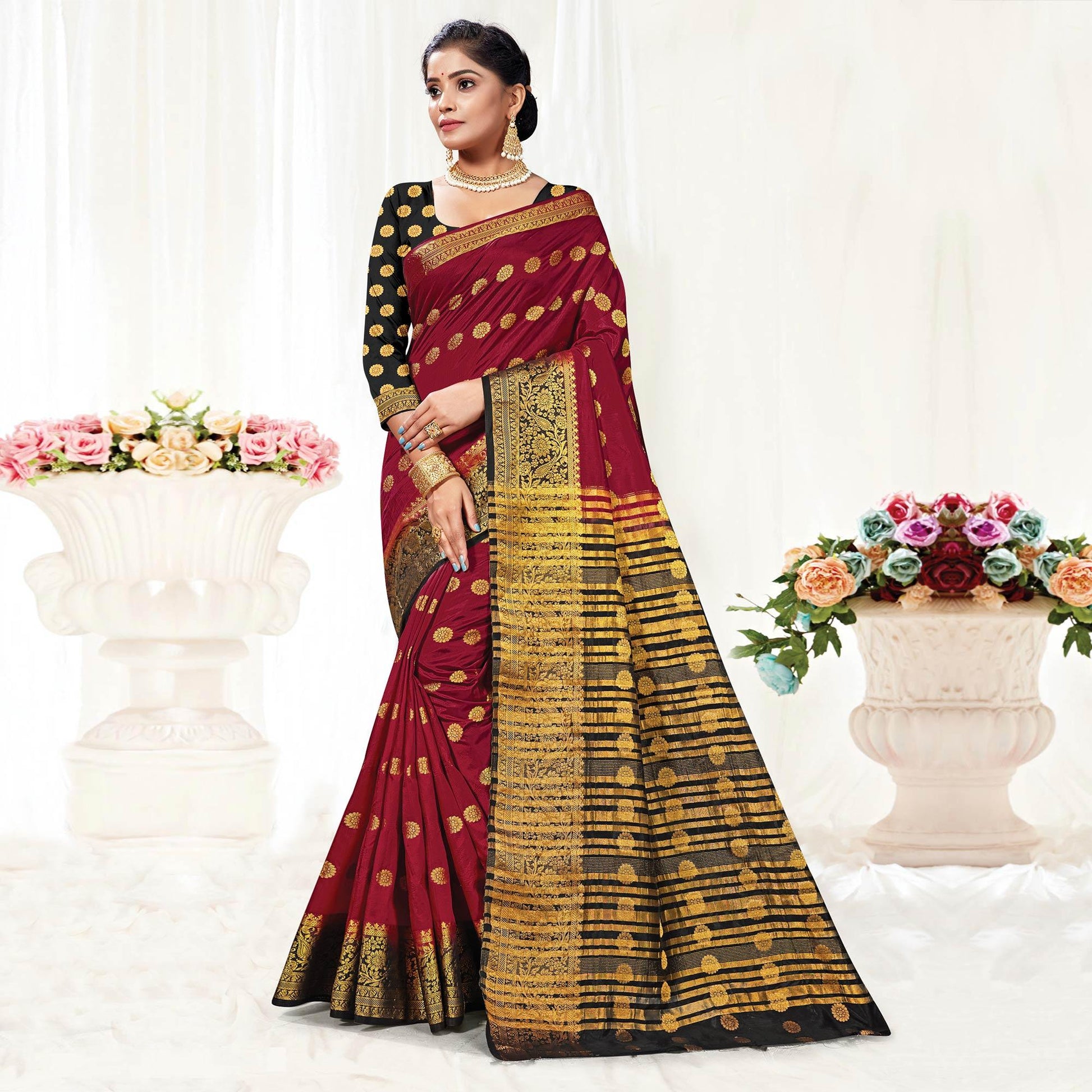 Maroon Festive Wear Woven Silk Saree
