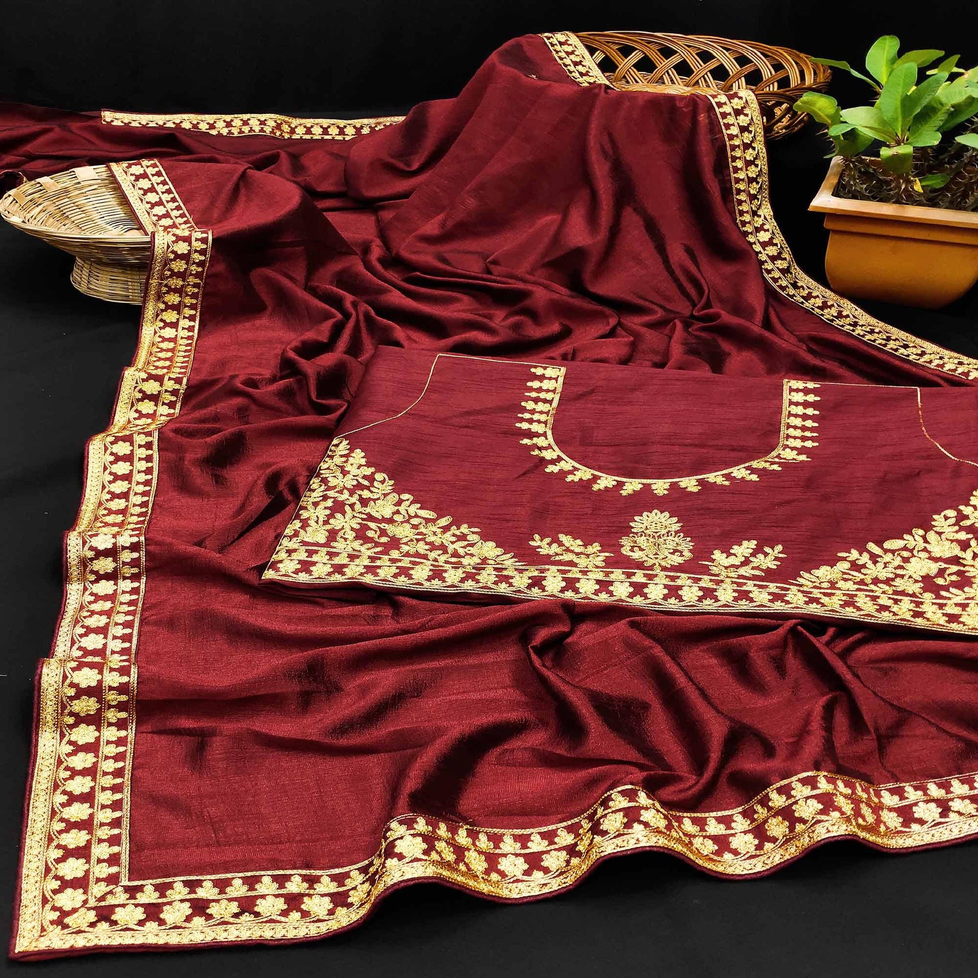 Maroon Festive Wear Woven Silk Saree