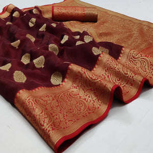 Maroon Festive Wear Woven Silk Saree
