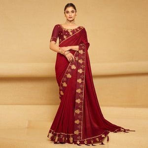 Maroon Festive Wear Woven Silk Saree