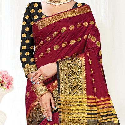 Maroon Festive Wear Woven Silk Saree