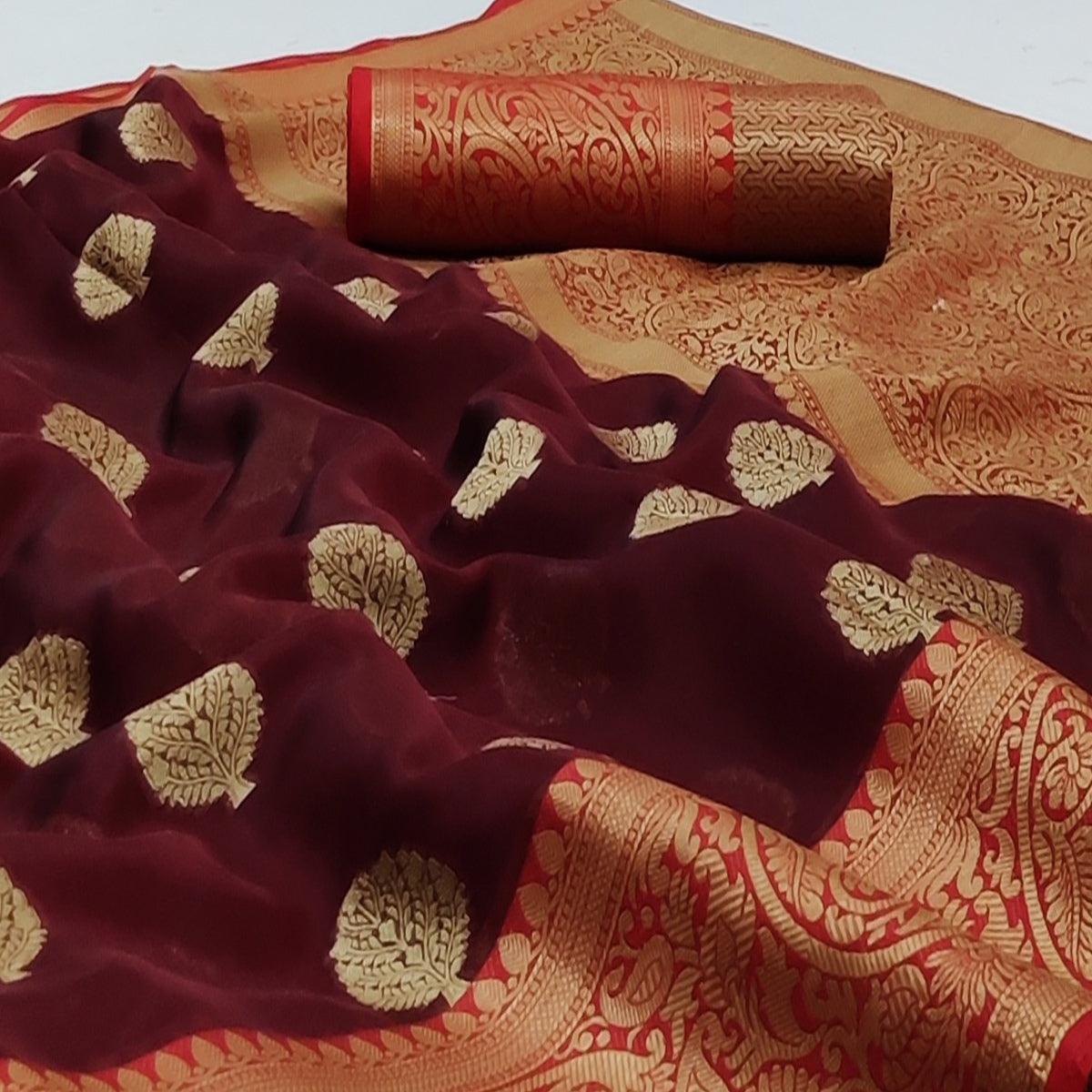 Maroon Festive Wear Woven Silk Saree
