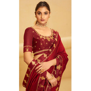 Maroon Festive Wear Woven Silk Saree