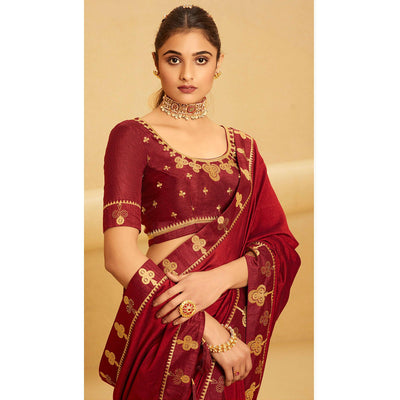 Maroon Festive Wear Woven Silk Saree