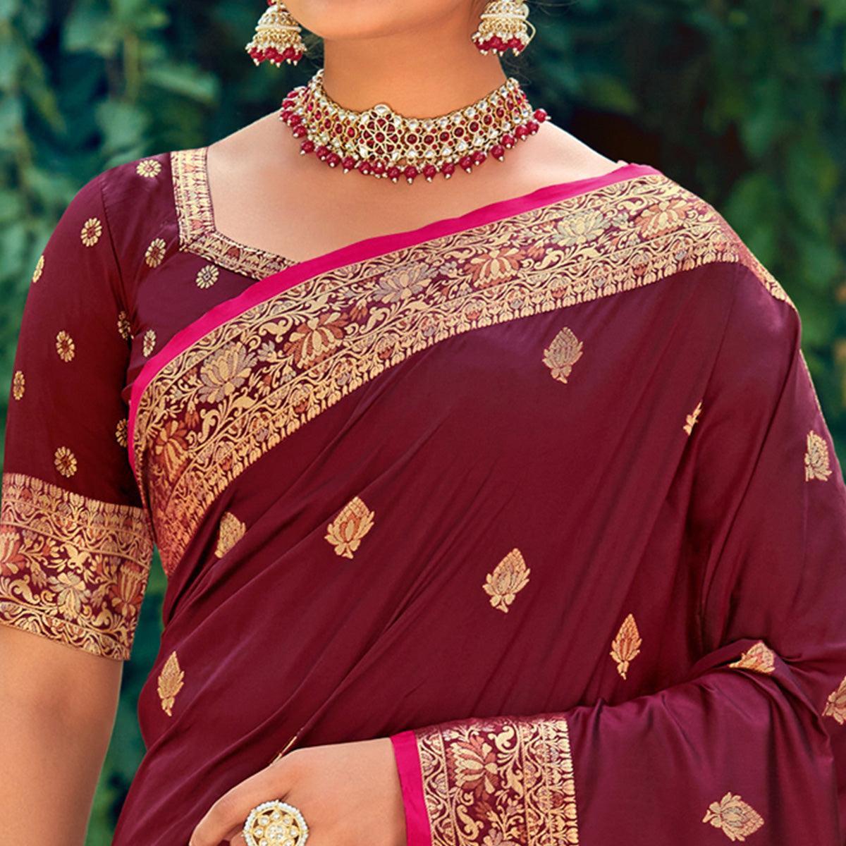 Maroon Festive Wear Woven Silk Saree