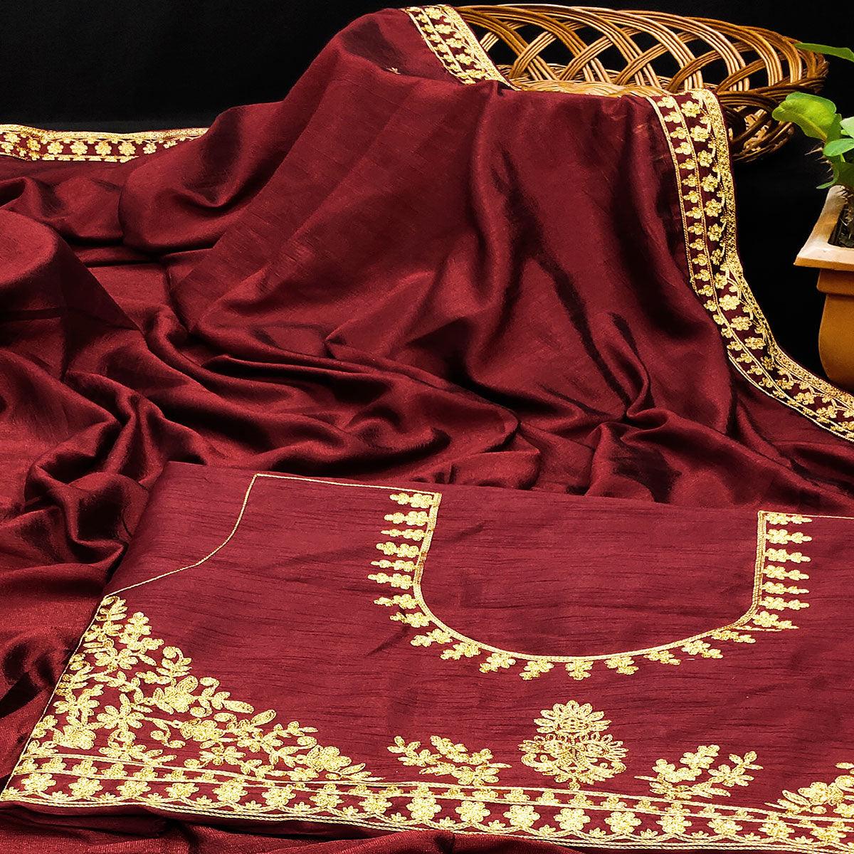 Maroon Festive Wear Woven Silk Saree