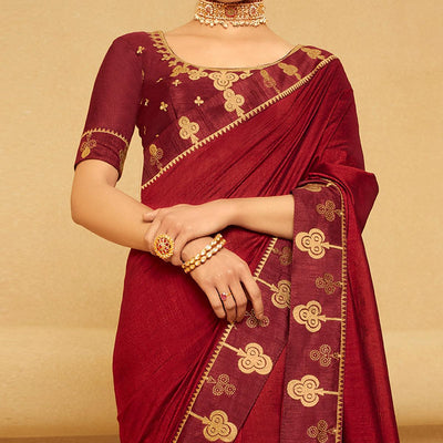 Maroon Festive Wear Woven Silk Saree