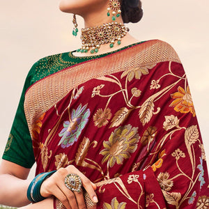 Maroon Festive Wear Woven Silk Saree