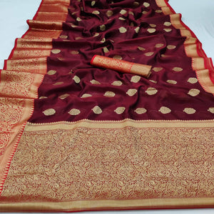 Maroon Festive Wear Woven Silk Saree