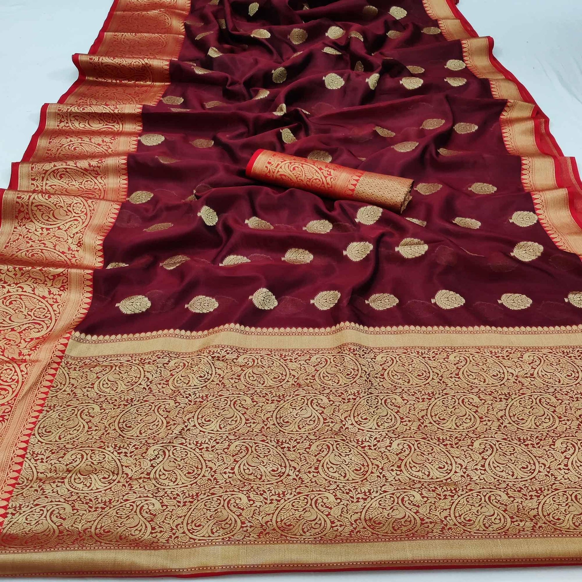 Maroon Festive Wear Woven Silk Saree