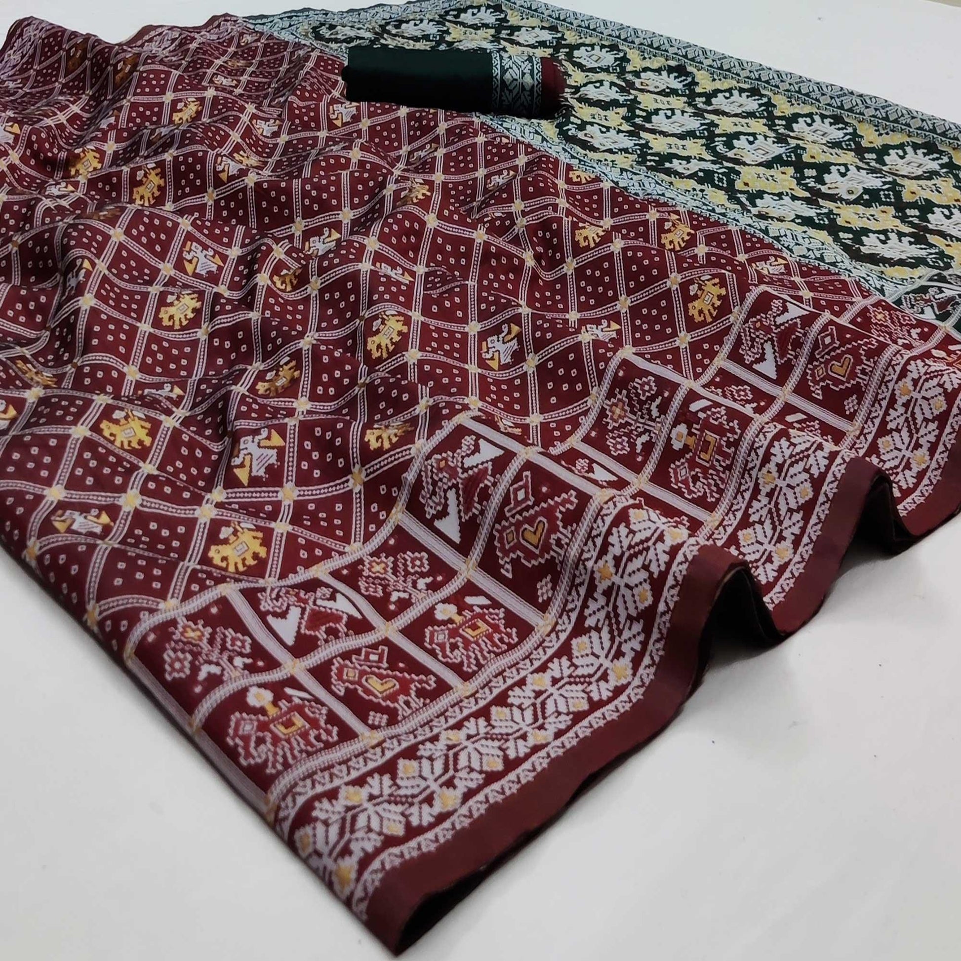 Maroon Festive Wear Woven Soft Silk Patola Saree