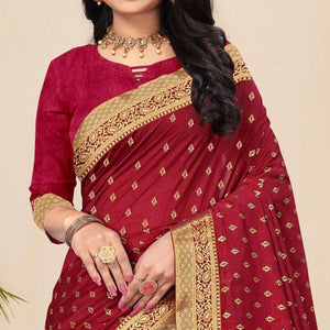 Maroon Festive Wear Woven Vichitra Silk Saree
