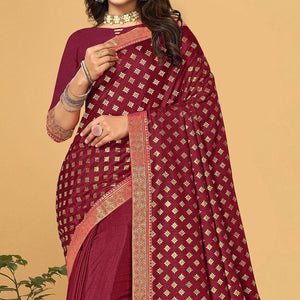 Maroon Festive Wear Woven Vichitra Silk Saree